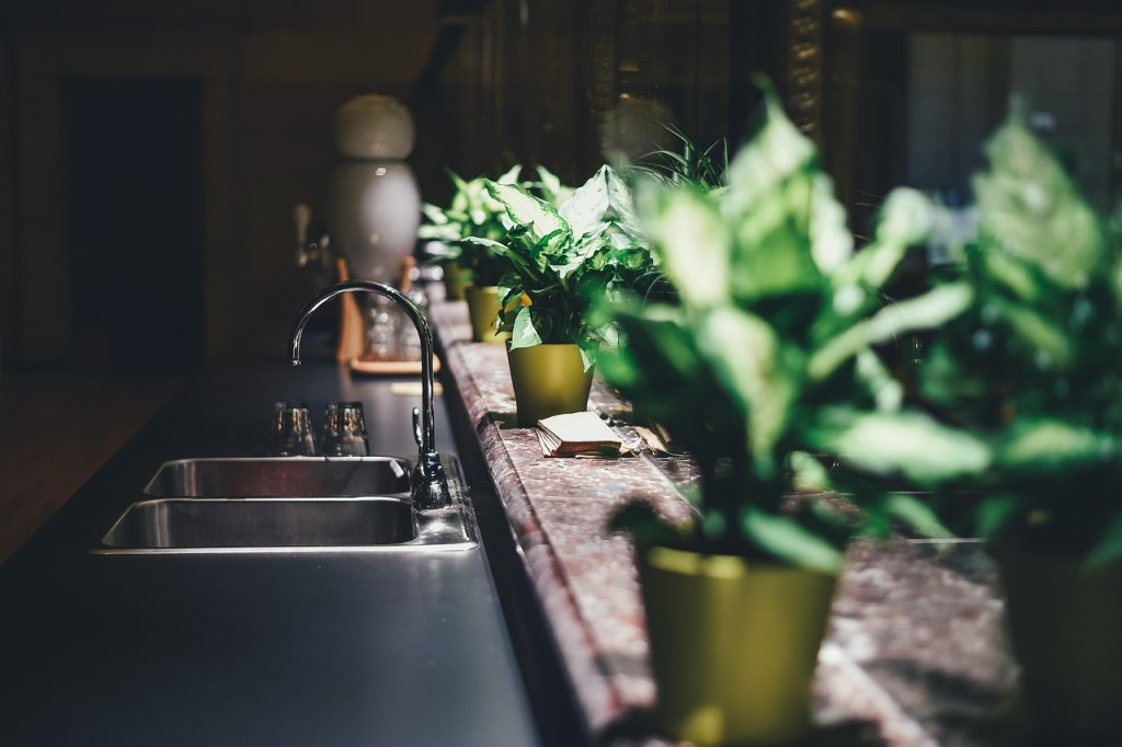 lemon half and sea salt on stainless steel kitchen surface