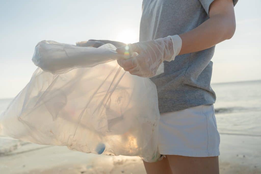 severely moldy fabric being discarded with gloves