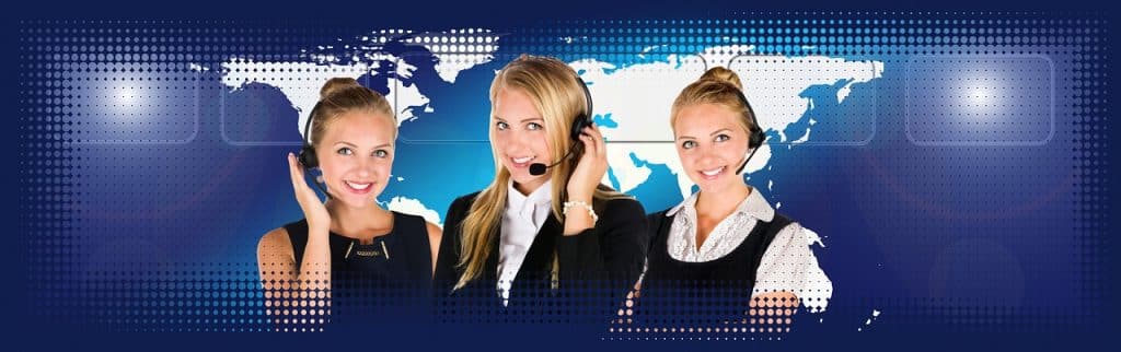 woman on phone call with government support center